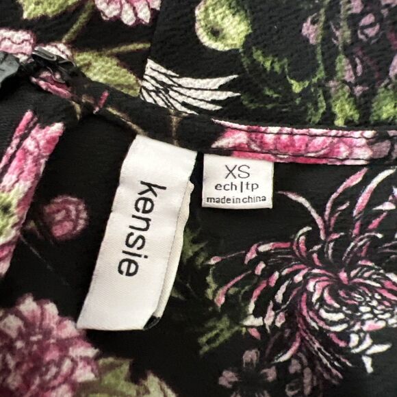 Kensie Blouse Women Extra Small Black Pink Floral All Over Print Long Sleeve - Picture 5 of 13